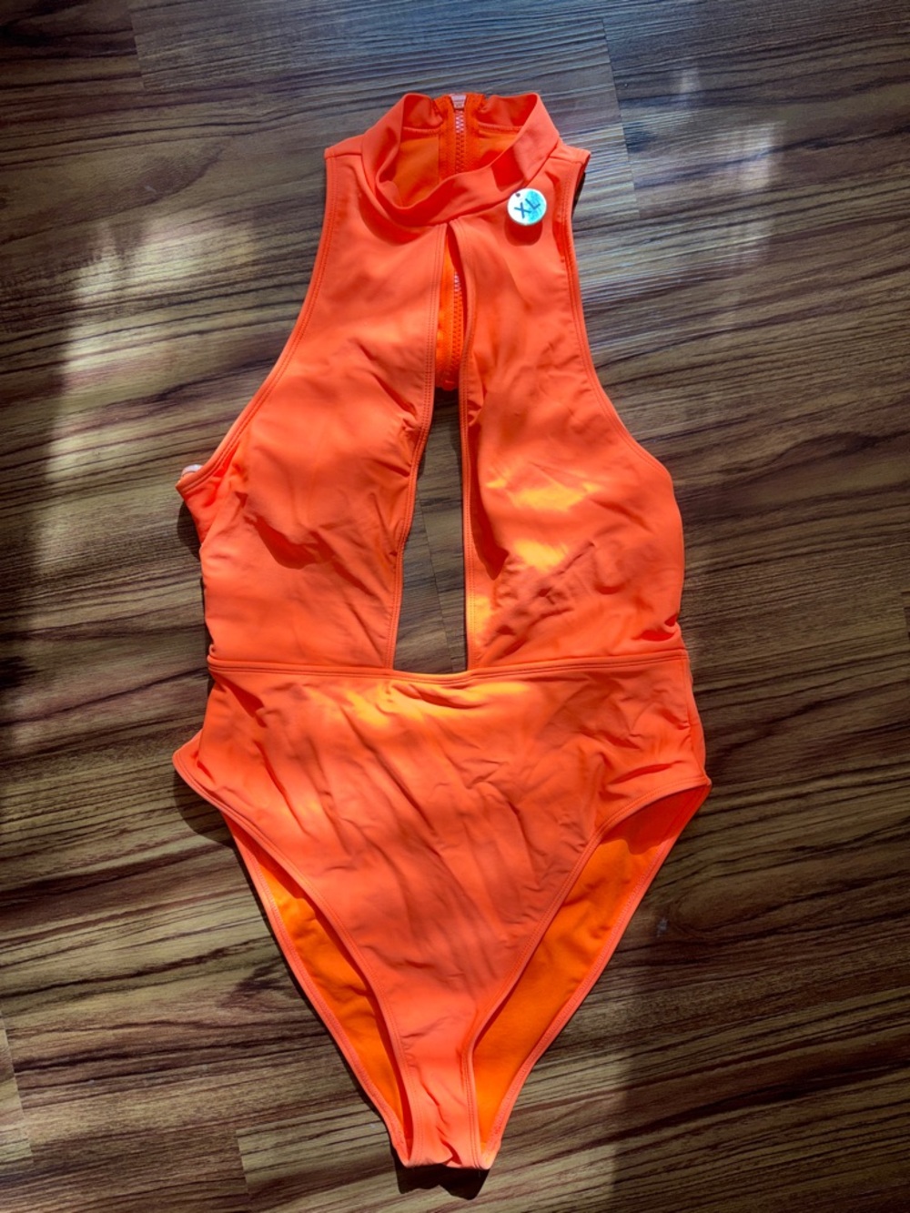 Kids Orange High-Neck One-Piece Swimsuit